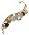 Once, twice, three times the fashion! This jingling charm bracelet from Alfani shakes its stuff with round discs in gold, silver, and hematite tones. Embellished with glass accents. Crafted in gold tone mixed metal. Approximate length: 7 inches + 1-1/4-inch extender.
