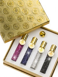 What woman wouldn't adore having her daily choice of four Swarovski pavé-studded pocket sprays-one in glistening fuchsia (Chinatown), one in cobalt blue (Nuits de Noho), one in silver-crystal (the Scent of Peace), and one in black (Bond No. What woman wouldn't adore having her daily choice of four Swarovski pavé-studded pocket sprays-one in glistening fuchsia (Chinatown), one in cobalt blue (Nuits de Noho), one in silver-crystal (the Scent of Peace), and one in black (Bond No.