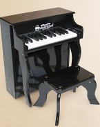 A musical instrument of the highest quality, certain to enhance your child's love of music with its endearing melodic tones. Chromatically tuned Chime-like notes Play-by-color with removable color strip Songbook included For ages 3 and up Made of hardboard 17 lbs. Piano: 19¾H X 17W X 10¼D Bench: 9¼H X 10W X 6D Imported