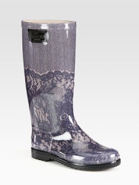 Pretty lace-patterned rainwear with logo detail at the top.Rubber heel, 1 (25mm) Shaft, 12½ Leg circumference, 15 Rubber upper with printed cotton lining Padded insole Rubber sole Made in ItalyOUR FIT MODEL RECOMMENDS ordering true whole size; ½ sizes should order the next whole size up. Pretty lace-patterned rainwear with logo detail at the top.Rubber heel, 1 (25mm) Shaft, 12½ Leg circumference, 15 Rubber upper with printed cotton lining Padded insole Rubber sole Made in ItalyOUR FIT MODEL RECOMMENDS ordering true whole size; ½ sizes should order the next whole size up.