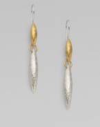 From the Wheat Collection. Two daggers, one 24k yellow gold, one sterling silver, are connected by a single ring.Sterling silver 24k yellow gold Drop, about 2¼ Ear wire Imported