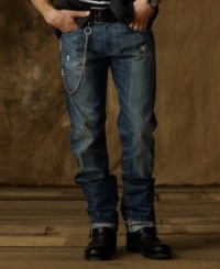 The classic Pierce jean exudes rugged character with intense hand-sanded whiskers, timeworn paint splatters and a faded-to-perfection indigo color. The classic Pierce jean exudes rugged character with intense hand-sanded whiskers, timeworn paint splatters and a faded-to-perfection indigo color.