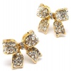 Adorable 3/4 Ribbon Bow Stud Earrings with Sparkling Clear Austrian Crystals - Gold Plated