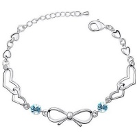 Contessa Bella Fancy Genuine 18k White Gold Plated Light Blue Swarovski Austrian Crystal Elements Bow and Hearts Charm Women Bracelet Elegant Silver Color Crystal Fashion Jewelry Contessa Bella Fancy Genuine 18k White Gold Plated Light Blue Swarovski Austrian Crystal Elements Bow and Hearts Charm Women Bracelet Elegant Silver Color Crystal Fashion Jewelry