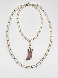 From the Horn Collection. A flat horn-shaped pendant of richly veined natural stone hangs from a double open chain in this dramatic design.Natural stone18k goldplatedLonger chain length, about 18Pendant length, about 2.5Toggle closureMade in USA From the Horn Collection. A flat horn-shaped pendant of richly veined natural stone hangs from a double open chain in this dramatic design.Natural stone18k goldplatedLonger chain length, about 18Pendant length, about 2.5Toggle closureMade in USA