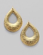 Textured sterling silver with an 18K gold overlay in a open teardrop design.Sterling silver 18K yellow gold overlay Length, about 3 Post backs Made in USA 