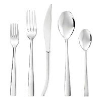 Flatware with a modern, simple silhouette and mirror finish by Ginkgo. Set includes four 5-piece place settings. Dishwasher safe. Flatware with a modern, simple silhouette and mirror finish by Ginkgo. Set includes four 5-piece place settings. Dishwasher safe.
