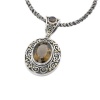 925 Silver & Smoky Quartz Oval Scroll Pendant with 18k Gold Accents