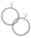 Get in the ring. These traditional hoops from GUESS feature a unique linked ring design for standout style. Crafted in imitation rhodium-plated mixed metal. Approximate drop: 3 inches. Approximate diameter: 2-1/4 inches.