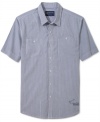With jeans or slacks, this short sleeve collared shirt from American Rag offers a put-together look for the modern guy.