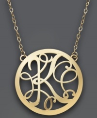 Looking for the perfect personalized gift? This stunning, letter K scroll pendant will do just the trick. Setting and chain crafted in 14k gold. Approximate length: 17 inches. Approximate drop: 1 inch. Looking for the perfect personalized gift? This stunning, letter K scroll pendant will do just the trick. Setting and chain crafted in 14k gold. Approximate length: 17 inches. Approximate drop: 1 inch.