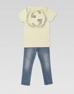 Slim-cut denim with just a hint of stretch for comfort, in a perfectly faded wash with back leather logo.Front button closureAdjustable waistband with belt loopsZip fly5-pocket styleInterlocking G embroidery on 5th pocket98% cotton/2% elastamLeather label on back pocketDry cleanMade in Italy