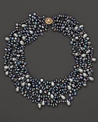 Six-row grey freshwater pearl necklace with clasp closure.