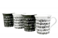 Konitz Vivaldi Libretto 12-Ounce Mugs, Set of 4, Black/White Konitz Vivaldi Libretto 12-Ounce Mugs, Set of 4, Black/White