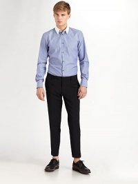 Classic striped dress shirt takes a modern approach to your suiting needs, shaped in crisp, cool cotton and detailed with a contrast point collar and a tie-pin accent for the final finishing touch.Button-frontCottonMachine washMade in Italy Classic striped dress shirt takes a modern approach to your suiting needs, shaped in crisp, cool cotton and detailed with a contrast point collar and a tie-pin accent for the final finishing touch.Button-frontCottonMachine washMade in Italy