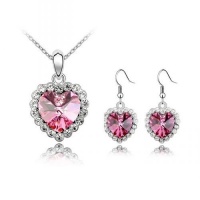 Contessa Bella Fancy Genuine 18k White Gold Plated Pink and Clear Swarovski Austrian Crystal Heart Pendant Women Necklace and Earrings Set Elegant Silver Color Crystal Jewelry N9909 Contessa Bella Fancy Genuine 18k White Gold Plated Pink and Clear Swarovski Austrian Crystal Heart Pendant Women Necklace and Earrings Set Elegant Silver Color Crystal Jewelry N9909