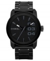 Step up the style with this sleek Diesel watch. Black ion-plated stainless steel bracelet and round case, 49mm. Black dial with gray stick indices and logo. Quartz movement. Water resistant to 100 meters. Two-year limited warranty.