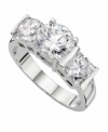 Indulge yourself in eye-popping sparkle. City by City ring features three, round-cut cubic zirconias (4-3/4 ct. t.w.) set in silver tone mixed metal. Size 7 and 8.
