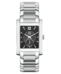 Bold contrast lends a distinct, masculine presence to this men's watch from ESQ by Movado. Silvertone stainless steel bracelet and rectangular case. Rectangular black dial with logo, subdial and stick indices. Quartz movement. water resistant to 30 meters. Two-year limited warranty. Bold contrast lends a distinct, masculine presence to this men's watch from ESQ by Movado. Silvertone stainless steel bracelet and rectangular case. Rectangular black dial with logo, subdial and stick indices. Quartz movement. water resistant to 30 meters. Two-year limited warranty.
