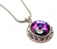 Large 20MM Pendant, Iridescent Rainbow Jewel Tone 'Vitrail' Light Violet, Blue & Green Color Swarovski Crystals; Adjustable 16-19 Inch Snake Chain Necklace (Tarnish Resistant Rhodium Coated) Large 20MM Pendant, Iridescent Rainbow Jewel Tone 'Vitrail' Light Violet, Blue & Green Color Swarovski Crystals; Adjustable 16-19 Inch Snake Chain Necklace (Tarnish Resistant Rhodium Coated)