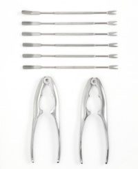 Enjoy your next seafood feast with this stainless steel seafood tool set from Amco. Perfect for lobster or crab legs, the set includes two seafood crackers that quickly break the hard outer shell without the mess of hammers, and six long seafood forks to easily retrieve the delicious meat inside. Enjoy your next seafood feast with this stainless steel seafood tool set from Amco. Perfect for lobster or crab legs, the set includes two seafood crackers that quickly break the hard outer shell without the mess of hammers, and six long seafood forks to easily retrieve the delicious meat inside.