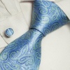 Sky Blue Pattern Men Wearing Ties Green Paisleys Gift Idea For Man Mens Style Silk Tie Cufflinks Set A2010