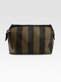Sophisticated stripes adorn this travel essential finely crafted in treated leather.Zip closureLeather9W x 6H x 5DMade in Italy