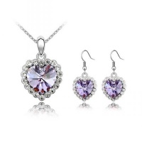 Contessa Bella Fancy Genuine 18k White Gold Plated Purple and Clear Swarovski Austrian Crystal Heart Pendant Women Necklace and Earrings Set Elegant Silver Color Crystal Jewelry N9908 Contessa Bella Fancy Genuine 18k White Gold Plated Purple and Clear Swarovski Austrian Crystal Heart Pendant Women Necklace and Earrings Set Elegant Silver Color Crystal Jewelry N9908