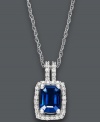 Royal splendor. This stunning pendant features a cushion-cut sapphire (1 ct. t.w.) surrounded by sparkling round-cut diamonds (1/5 ct. t.w.). Setting and chain crafted in 14k white gold. Approximate length: 18 inches. Approximate drop: 3/4 inch.