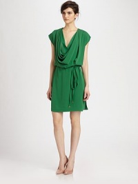 Instantly feminine draped silhouette of fine silk, with a semi-sheer underlay and self-tie dropped waist. Draped v-neckShort sleevesSelf-tie waistAbout 20 from natural waistSilkDry cleanImportedModel shown is 5'9½ (176cm) wearing US size 4. Instantly feminine draped silhouette of fine silk, with a semi-sheer underlay and self-tie dropped waist. Draped v-neckShort sleevesSelf-tie waistAbout 20 from natural waistSilkDry cleanImportedModel shown is 5'9½ (176cm) wearing US size 4.