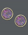 Like a colorful splash of confetti, these multicolored druzy earrings will bring the party. Set in 14k gold. Approximate diameter: 1/2 inch.
