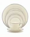 For nearly 150 years, Lenox has been renowned throughout the world as a premier designer and manufacturer of fine china. The Solitaire place settings pattern expresses timeless refinement in the simplicity of translucent ivory bone china banded in polished platinum.