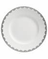 Vera Wang marries modern shapes with traditional lace in this set of dinnerware. The dishes are decidedly timeless. Platinum trim and banding add delicate feminine touches to this white bone china salad plate.