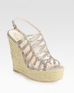 Snake-print leather in a trendy cage design with a hemp wedge and an adjustable slingback strap. Hemp wedge, 5½ (140mm)Hemp platform, 1 (25mm)Compares to a 4½ heel (115mm)Snake-print leather upperLeather lining and solePadded insoleImportedOUR FIT MODEL RECOMMENDS ordering one half size up as this style runs small. 