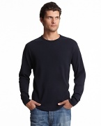 Long sleeve crewneck shirt in a soft cotton with check elbow patches.