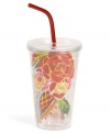 Enjoy the vibrant Rose Print dinnerware pattern on the go with this insulated tumbler from Vida by Espana.