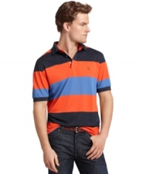 It only seems like you work hard at looking good with this lightweight, striped performance polo shirt from Izod. It only seems like you work hard at looking good with this lightweight, striped performance polo shirt from Izod.