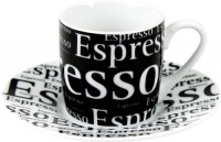 Konitz 3-Ounce Writing On Black Espresso Cups and Saucers, Black/White, Set of 4 Konitz 3-Ounce Writing On Black Espresso Cups and Saucers, Black/White, Set of 4