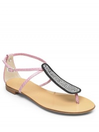 THE LOOKCroc-embossed leather strapsAnkle strap with buckle closureHeel strapRhinestone stud detailsStacked heelTHE FITHeel ¼ (5mm)THE MATERIALLeatherLeather lining and soleORIGINMade in Italy