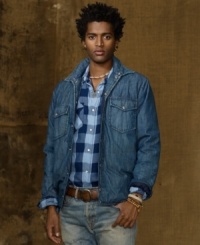 A quilted down-filled layer takes this essential denim jacket to the next level of warmth while maintaining your cool downtown style. A quilted down-filled layer takes this essential denim jacket to the next level of warmth while maintaining your cool downtown style.