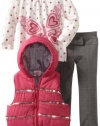 Nannette Baby-Girls Infant 3 Piece Butterfly Vest Set, Charm Peony, 24 Months