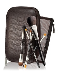Everything you need for flawless application with travel-friendly tools in a chic carrier case.Brush up on beauty this holiday season with Laura Mercier's must-have Deluxe Travel Brush Collection for flawless makeup application. Perfect for on-the-go, this sleek, chic brush case features a rigid, hard shell design with two pockets and a removable mesh pouch housing a combination of nine professional brushes for face, cheeks, eyes and brows. Includes nine brushes (four double ended and one full size):• Double-Ended Secret Camouflage/Camouflage Powder Brush• Double-Ended All Over Eye Color/ Pony Tail Brush• Double-Ended Flat Eye Liner/Smudge Brush• Double-Ended Brow Definer/Brow Grooming Brush• Full-Size Cheek Color Brush