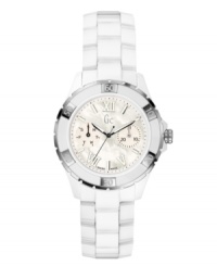Go glam while on the move with this Sport Class XL-S Glam collection watch from Gc Swiss Made Timepieces. Crafted of white ceramic bracelet and round case with silver tone accents. White dial with two subdials, logo at twelve o'clock, silver tone Roman numerals at twelve, five and seven o'clock, stick indices and minute track. Swiss quartz movement. Water resistant to 100 meters. Ten-year limited warranty. Luxury Gc gift box packaging included. Go glam while on the move with this Sport Class XL-S Glam collection watch from Gc Swiss Made Timepieces. Crafted of white ceramic bracelet and round case with silver tone accents. White dial with two subdials, logo at twelve o'clock, silver tone Roman numerals at twelve, five and seven o'clock, stick indices and minute track. Swiss quartz movement. Water resistant to 100 meters. Ten-year limited warranty. Luxury Gc gift box packaging included.
