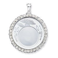 Sterling Silver 39.4 x 3.1mm 1oz Silver Town Rope Coin Bezel Pendant