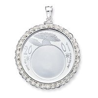 Sterling Silver 39.4 x 3.1mm 1oz Silver Town Rope Coin Bezel Pendant Sterling Silver 39.4 x 3.1mm 1oz Silver Town Rope Coin Bezel Pendant