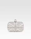 A two-tone, suede Union Jack design encrusted in chic studs and accented with an iconic skull closure.Top clasp closureLeather lining6W X 3¾H X 1¾DMade in Italy