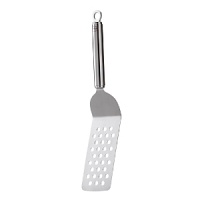 This perforated stainless steel Rösle spatula is an integral component in Rösle's open kitchen concept. Ideal for small kitchens, attachments hang via hooks on a wall rail with space-saving convenience. This perforated stainless steel Rösle spatula is an integral component in Rösle's open kitchen concept. Ideal for small kitchens, attachments hang via hooks on a wall rail with space-saving convenience.