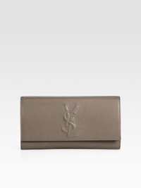 The stitched signature YSL logo highlights the front of this clean, classic leather design.Snap flap closure One inside open pocket Fully lined 11W X 6H X 1D Made in Italy The stitched signature YSL logo highlights the front of this clean, classic leather design.Snap flap closure One inside open pocket Fully lined 11W X 6H X 1D Made in Italy