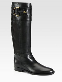 Leather design with stitch accents and signature horsebit hardware. Stacked heel, 1 (25mm)Shaft, 16Leg circumference, 14¼Leather upperPull-on styleLeather lining and solePadded insoleMade in Italy Leather design with stitch accents and signature horsebit hardware. Stacked heel, 1 (25mm)Shaft, 16Leg circumference, 14¼Leather upperPull-on styleLeather lining and solePadded insoleMade in Italy