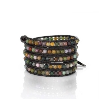 Beautiful Agate Gemstones 5 x Leather Wrap Bracelet Earth Colors--Gift Box Included Beautiful Agate Gemstones 5 x Leather Wrap Bracelet Earth Colors--Gift Box Included